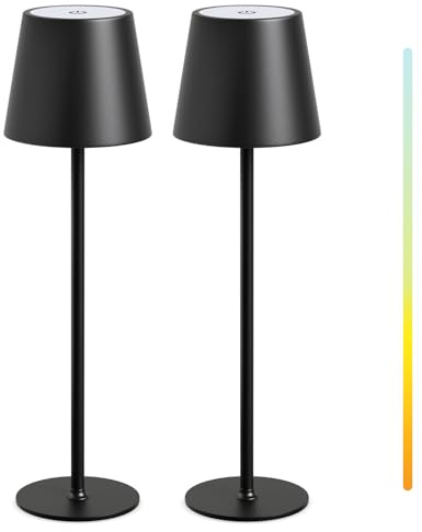 MALUX 2 pezzo Lampada da tavolo senza fili, touch control dimmerabile, luce bianca calda, 2700K-4000 K, in metallo, impermeabile, IP54, lampada da tavolo a LED, per giardino, pranzo,balcone