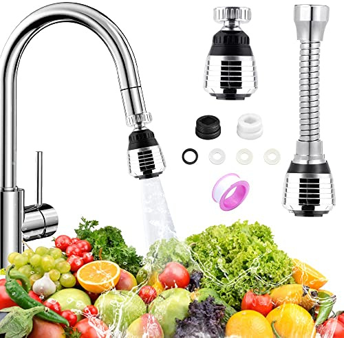 KARBAG 2Pcs 360° Swivel Kitchen Tap Aerator | 360 Degree Swivel Faucet Extender Spray Head with 2 Modes, Universal Extension for 22mm 24mm Taps (Short & Long)