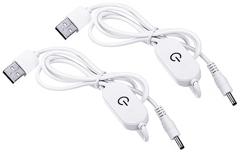PATIKIL LED Touch Inline Dimmer Switch,2 Pack USB Male to 3.5x1.35mm DC Male Controller Switch Extension Power Cord Connector Connector for LED Light, White