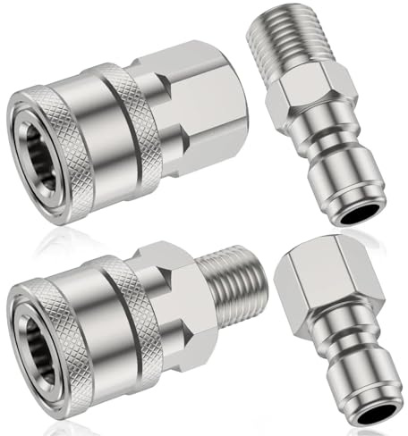 Farady 2 Sets NPT 1/4 Pressure Washer Coupler, Quick Connect Plug Pressure Washer Adapter, Stainless Steel Male and Female Pressure Washer Fittings, Pressure Washer Adapter Set (1/4 inch)