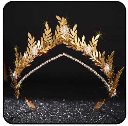 Zoestar Bröllopkronor och tiaror bladguld kronor pannband strass blommor gudinna huvudbonad prinsessa brud huvudbonad för kvinnor och flickor, Legering