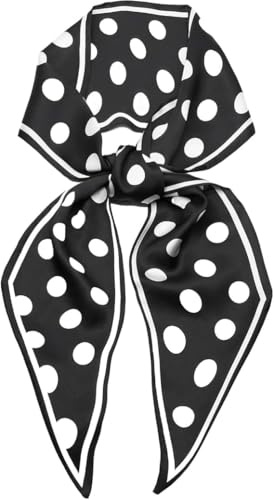 FonVan Halsduk Dam Bandana, Satin Satin Sjal, Satin Halsduk, Scarf Väska, Huvudduk, Silke Satin Halsduk, Handväska Band Scarf, Svarta och vita fläckar, 145 * 15 cm