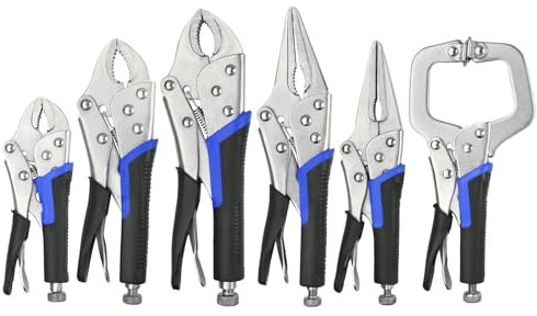 ACOSEA Vice Grips,6-Pack Vise Grip Pliers 5/7/10Curved Jaw Locking Pliers,6-1/2& 9-1/2 Needle Nose Pliers Set and 6 C-Clamp for welding,Woodworking, Metal Working