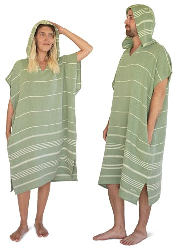 LeStoff Badeponcho - 50% Bio-Baumwolle 50% Hanf - Leicht, Saugstark, Schnelltrocknend, Bio, Strandponcho mit Kapuze, Handtuchponcho, Surf Poncho, Handtuchkleid, Duschponcho, Umziehponcho