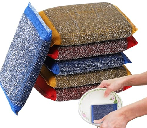 Spugna in acciaio inossidabile – 6 spugne da pulire in acciaio inossidabile, 13 x 8,5 x 2 cm spugne da pulire da cucina, spugna da pulire riutilizzabile, per una pulizia profonda delle