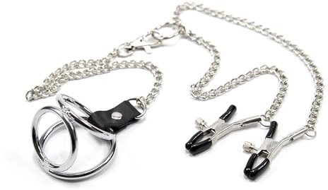 BDSM Nippelklemmen,Nippelklemmen Brustwarzen mit Penisring Edelstahl,Nippelklemmen mit Kette,Nippel Klemmen Mann,BDSMS Spielzeug Extrem für Frauen Paare Mann