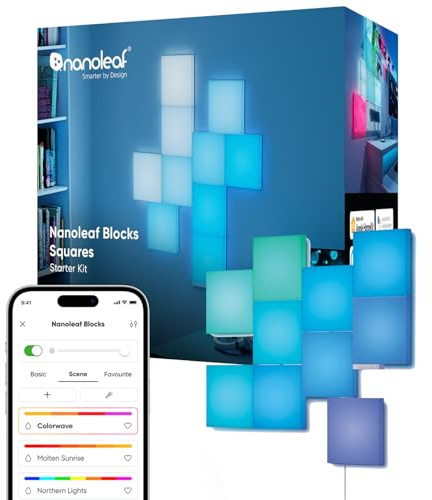 Nanoleaf Blocks Starter Kit | 10 Quadrate RGBW Wandlampen diffus Beleuchtung, Musik & Bildschirm Sync, WLAN App- & Sprachsteuerung (kompatibel mit Alexa, Apple & Google Home), Deko & Gaming