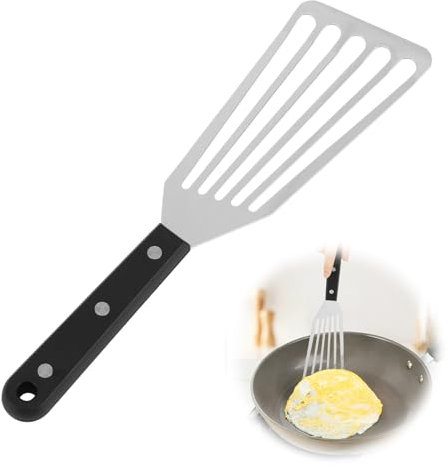 Fish Spatula Stainless Steel Turner with ABS Solid Handle 11 Inch Fish Slice for Non Stick Pans Metal Slotted Spatula BBQ Shovel Professional Egg Flipper for Kitchen Cooking Flipping Frying Grilling