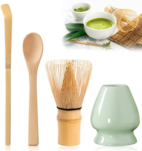 innislink 4pcs Kit De Té Matcha, Batidor Bambú Te Matcha, Accesorio de Ceremonia de Matcha Japonés, Con Cuchara De Matcha y Escoba Matcha, Porta Batidor, Accesorio de Ceremonia de Matcha