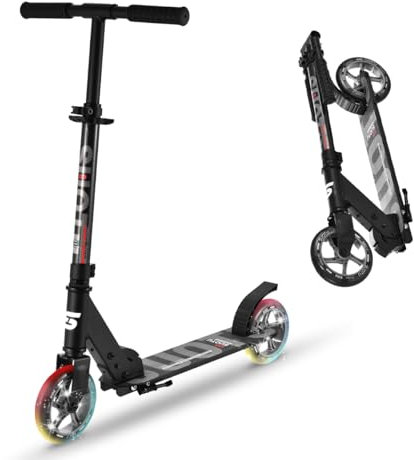 SUOTU Roller Kinder mit 145 mm Rollen, Scooter mit Leuchtrad für 3-12 Jahren, Zusammenklappbarer, Höhenverstellbarer, Cityroller for Boys and Girls, Aluminium (Schwarz)