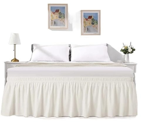 Drap Housse Jupes de lit à volants épais enveloppantes avec ceintures élastiques larges solides - Tissu résistant à la décoloration et aux rides de 15 pouces de haut Linge De Lit(Brown,160x200 x38cm)