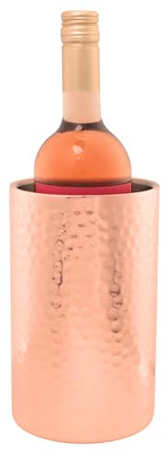 Hammered Rose Gold Single Bottle Wine Chiller - Copper Double-Walled Insulated Wine Cooler - Wine Bucket Chiller for Parties - Insulated Bucket Champagne Chiller, Stylish Bar Cart Accessories