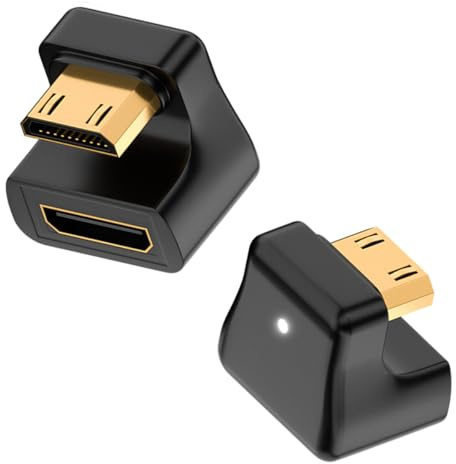 HTGuoji Lot de 2 adaptateurs Mini HDMI 2.1 en forme de U à 360 degrés, 8K Mini HDMI mâle vers femelle 48 Gbit/s, 8K @ 60 Hz pour appareil photo, moniteurs, DVR