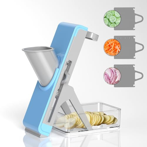 Gray Light Blue Mandoline Slicer - Potato & Vegetable Food Slicer and Chopper - Easy to Clean Kitchen Chopping Artifact