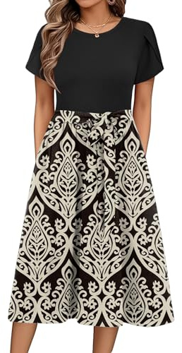 Zeagoo Vestido de Verano para Mujer Cortas Mangas Vestidos Redondo Midi