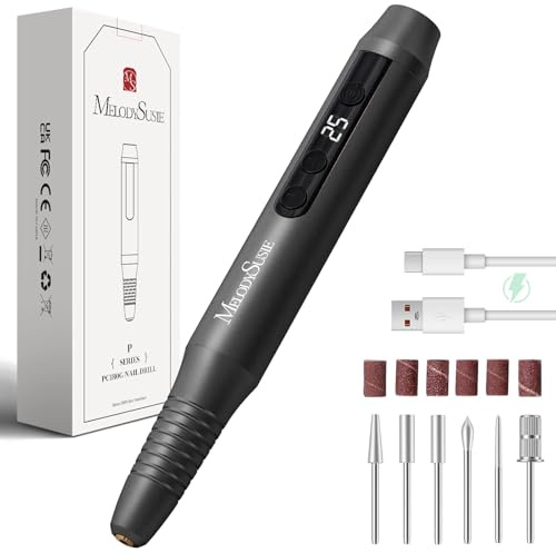 MelodySusie Stiftförmiger PC180G Tragbarer Kabelloser Nagelfräser | 25000 RPM, Wiederaufladbar, LED-Display, für Maniküreformen & Acrylgelenfernung, Für DIY-Nageldesign zu Hause/Reisen