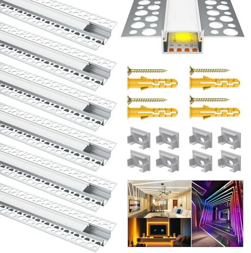 Chesbung LED Trockenbauprofil für 18MM Streifen, 6x1M Aluminum Profil Trockenbau AluProfil für Decken und Wände, Kanal Schiene Eckprofil mit Weiß Abdeckung, Diffusor für Breitere Strip wie Philips Hue