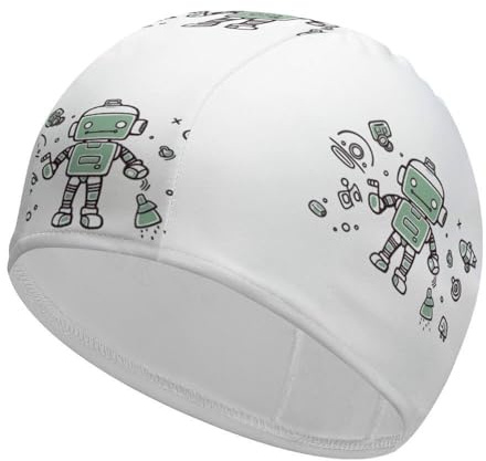 Swimming Cap Durable Swim Caps Adult Waterproof Swimming Caps Line Robot Fabric Swim Cap Non-Slip Long Hair Swimmings Hat Unisex High Elasticity Swims Hat