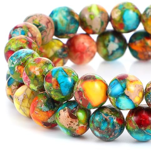 45-47 Pezzi Perline di Diaspro Blu Viola Perline di Pietre Preziose Naturali di Sedimenti Marini Reali 8mm Tonde Colorate per Collane Bigiotteria Braccialetti Fai Da Te Creazione di Gioielli
