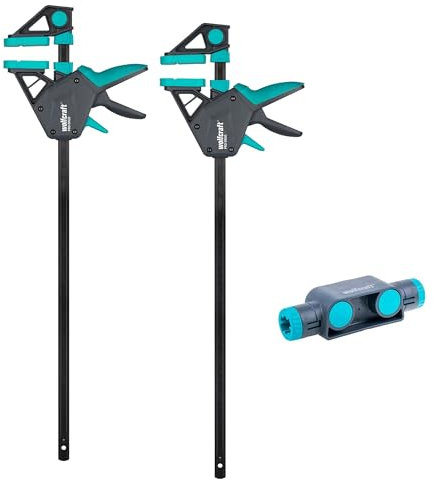 wolfcraft Set di morsetti XL per una mano PRO ERGO, 3 pezzi. - Forza di serraggio 150 kg - 8673060-I Comodo serraggio per un uso universale con larghezze di serraggio fino a 1060 mm