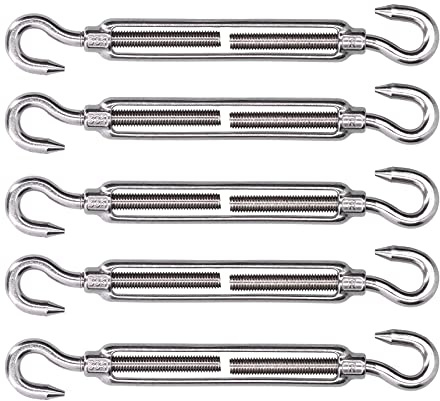 Qcwwy Double Hooks Turnbuckle - Resistant Wire Rope Tension - Easy to Disassemble for Steel Wire Ropes Bundling Pack of 5 (M10)