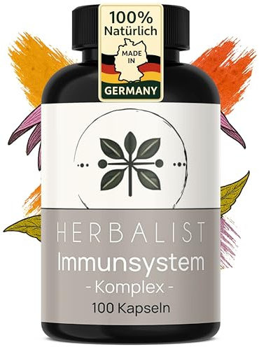 Herbalist Immunsystem Komplex – Immunsystem stärken & Abwehrkräfte unterstützen, 100 vegane Kapseln mit Vitamin C, Zink, Echinacea, Kurkuma, Astragalus & Ingwer, laborgeprüft, ohne Zusätze