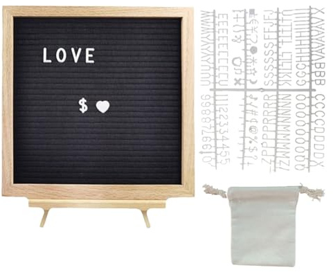 Gungtj Tablero con Letras,Pizarra de Fieltro con Base de Madera para Mesa | Tablero De Mensajes Rústico Intercambiable Para Colegio Aula Guardería Restaurante Bodas Graduación