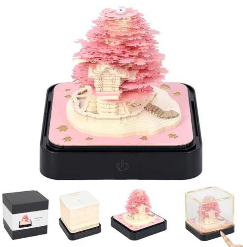 Calendario 3D 2026 con luces LED, bloc de notas 3D, papel creativo, bloque de construcción artístico, arte de papel, casa del árbol con caja de visualización, adhesivo para rasgar, decoración de mesa