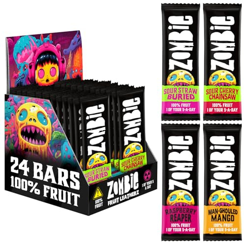 Zombie 100% Fruit Bars, Variety, Sweet & Sour Healthy Snacks, 24 x 25g Bars | 1 of your 5-a-day, Healthy Lunchbox Snacks for Kids and Adults; No Added Sugar, Vegan, Gluten Free, Halal, Dried Fruit