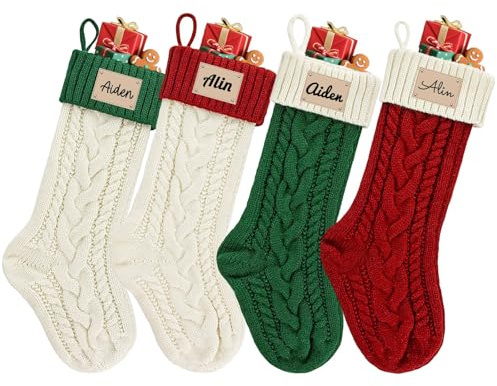 Lustige DIY-Weihnachtsstrümpfe mit Namen, Lederflicken, lasergraviert, traditionell, hängende Weihnachtsstrumpf für Familie, Kamin, Dekoration, Strümpfe