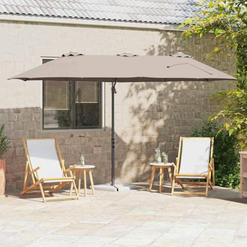 Parasol taupe rectangulaire, 372 x 198 cm, inclinable, protection UV en polyester, cadre solide en aluminium, pour jardin, terrasse, balcon, mécanisme de manivelle simple pour l'extérieur