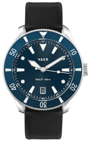 Vaer DS2 Quarz-Taucheruhr für Herren, Ocean Ready 15 ATM, 39 mm, batteriebetrieben, Saphirglas (+/- 20 Sekunden pro Monat), zwei Schnellwechselarmbänder 20 mm, Geschenkset für Herren, Meridian Navy