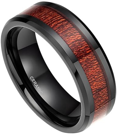 Grewod Ehering Mann, Keramik 8mm Schwarz Braun Ring Holz Schmuck Trauringe Schlicht Größe 54 (17.2)