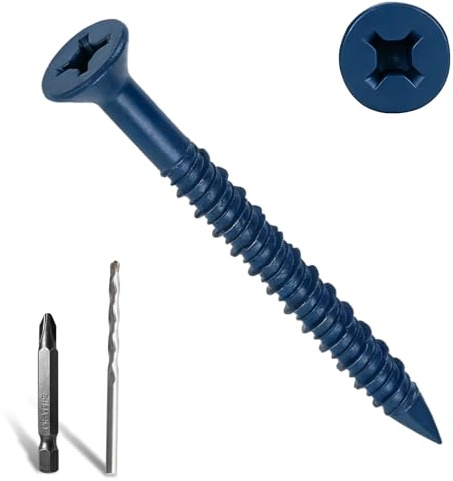 Home DIYer 30Pcs M6.5 x 57mm Blue Flat Head Concrete Screws Phillips Countersunk Masonry Anchor Screws with Drill Bit & Screwdriver Bit Diamond Point High-Low Thread for Brick Block Cement