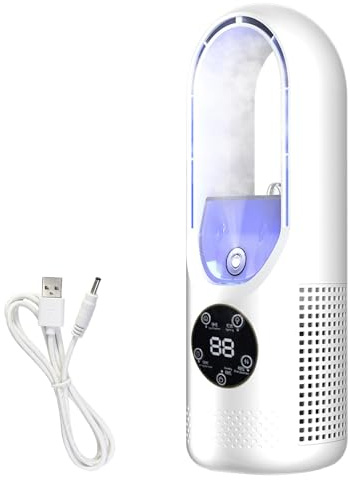 Fancysky Pequeño Ventilador Nebulizador USB con Humidificador, Ventilador de Escritorio Silencioso de 6 Velocidades, Enfriador de Aire con Luz LED de 7 Colores para Dormitorio Oficina