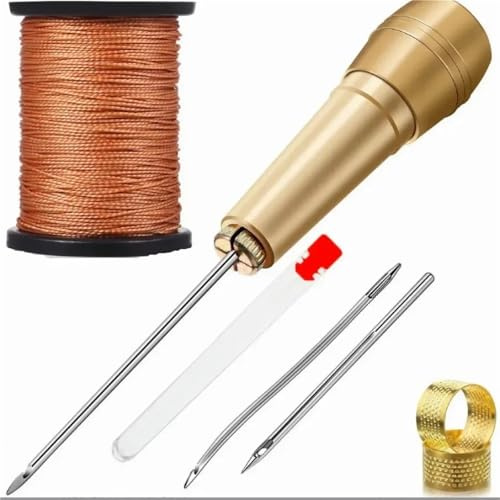 WENYOG Punteruolo per Cucire Kit da Cucito Artigianale in Pelle Filo Cerato Aghi for trapuntatura a Mano Punteruolo for Cucito for Principianti(Color 3)