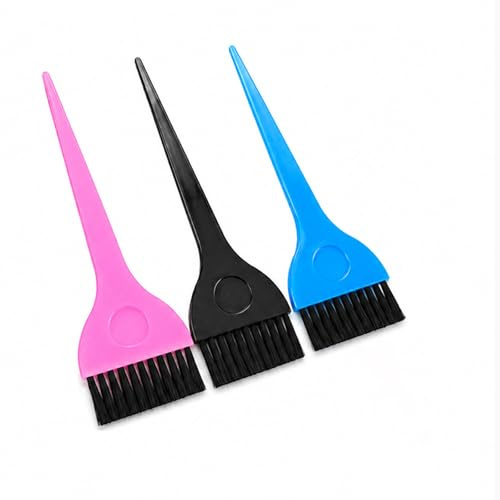Admygo 3 Pack Hair Dye Brush Set, Professional Tint Brush Hairdressing Tools with Tail Comb, Nylon Bristles Applicator for Salon & Home DIY, Tinting, Highlighting & Root Touch-Up (Blue Pink Black)