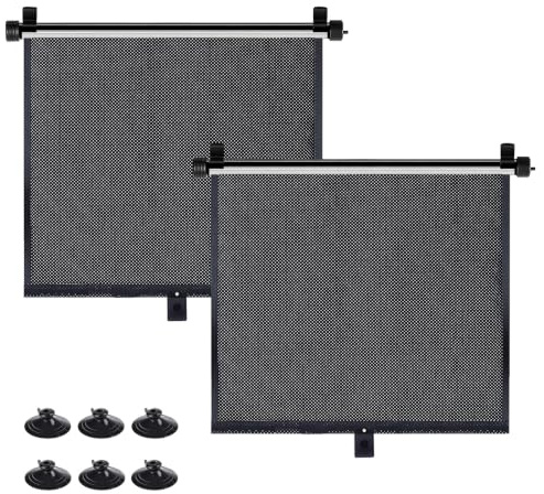 2 PCS Car Window Shade Retractable 50×50cm, Universal Roller Sunshade Visor PVC Large Car Side Window Sunshades Side Windows Sun Shade for Block UV Rays(Black)