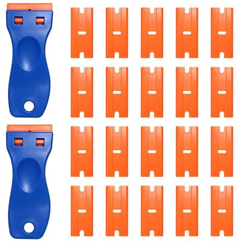 2 Pièces Grattoir Vitre, Grattoir Plaque Vitrocéramique avec 20 Lames Grattoir Plastique Multifonction Outil Nettoyage Rayure pour Enlever Colle Autocollant Peinture Résidus Verre Fenêtre Plaque Mur