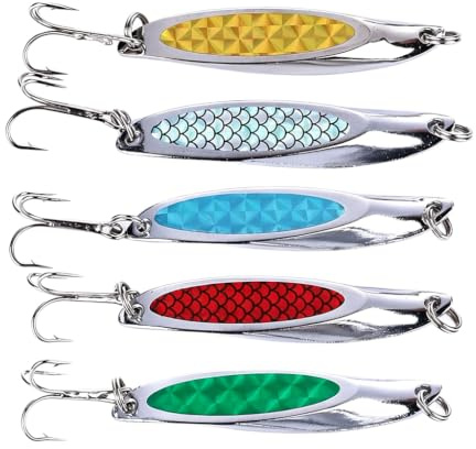 Lot 5 Cuilleres Peche en Mer 20g Jig Appats Durs Hamecon Triple Usage | finition brillante attire, nages natatoires, waterproof antirouille, grip antiderrapant, montage rapide, entretien aise