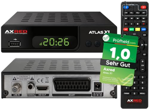 Récepteur satellite AXRED Atlas X1 HDTV avec fonction d'enregistrement, compatible HD, Full HD, récepteur satellite numérique pour satellite, satellite, TV, récepteur HD, HDMI