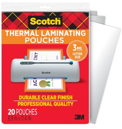 Scotch Thermo-Laminiertaschen, 22,6 x 29,6 cm, 3 mm dick, 20 Stück (TP3854-20), transparent