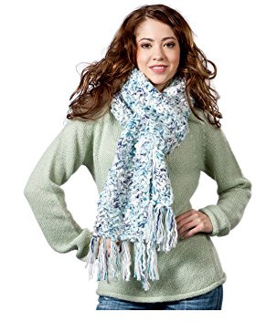 Modassori Damen Mode Strick-Schal Fransen Blau Türkis Weiß weiche Strickware, Artikelname Cosy, Kollektion Herbst-Winter 2025-2026