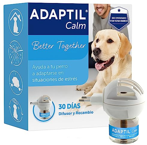 ADAPTIL Calm - Antiestrés para perros - Solo en casa, Miedos, Ruidos fuertes, Adopción - Difusor + Recambio 48ml