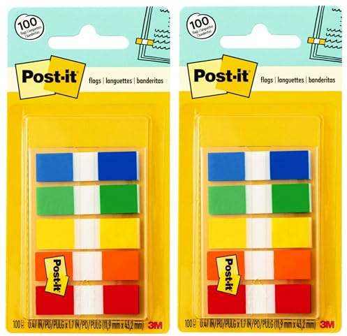 Post-it Flags 683-5CF, 5 Colors, 0.47 inch x 1.70 inch, Set of 2, 200 Total Flags
