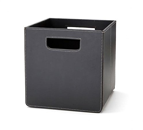 Ørskov & Co. - quadratische Leder Aufbewahrungsbox ohne Deckel - mit praktischem Tragegriff - moderner Zeitschriftenkorb - Lederkorb, handgemacht - schwarz