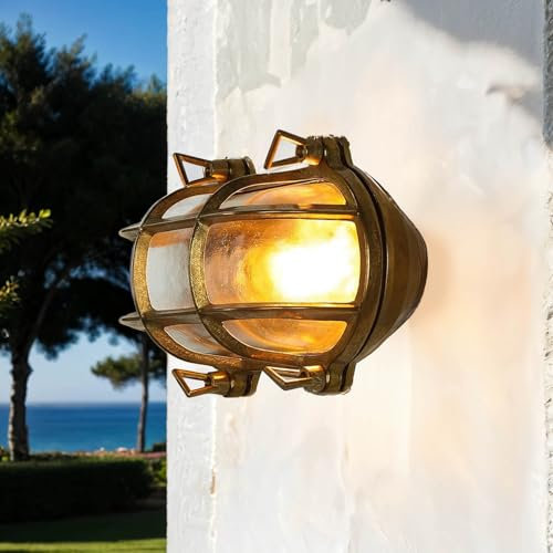 Licht-Erlebnisse Messing Wandleuchte IP64 Außenbereich edel SKIATHOS Maritime Lampe Schiffslampe Haustür Terrasse