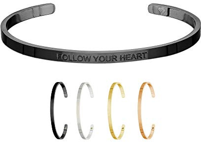 Max Palmer | Armband/Armreif mit Spruch - Gravur Follow Your Heart | Silber, Schwarz, Gold oder Roségold | Damen, Herren, Kinder | Charm/Bracelet | Bangle
