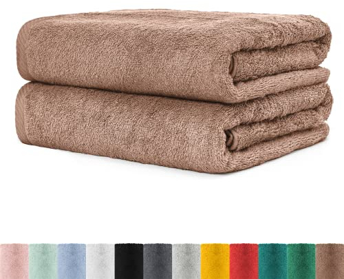 BaSaTex Saunatuch Set XXL, 2er Pack, 80x200 cm, Sandstone | 100% Baumwolle, Made in Green, Aufhängeschlaufe, Saugstark und Weich