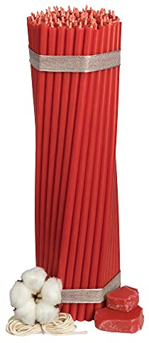 Diveevo Kirchliche Bienenwachskerzen №30-100 Stk. I hochwertige Ritualkerzen L-29,5 cm Ø-8,5 mm I 150 Min Brenndauer in Rot I 1,33 kg dünne Kerzen tropf- & rauchfrei